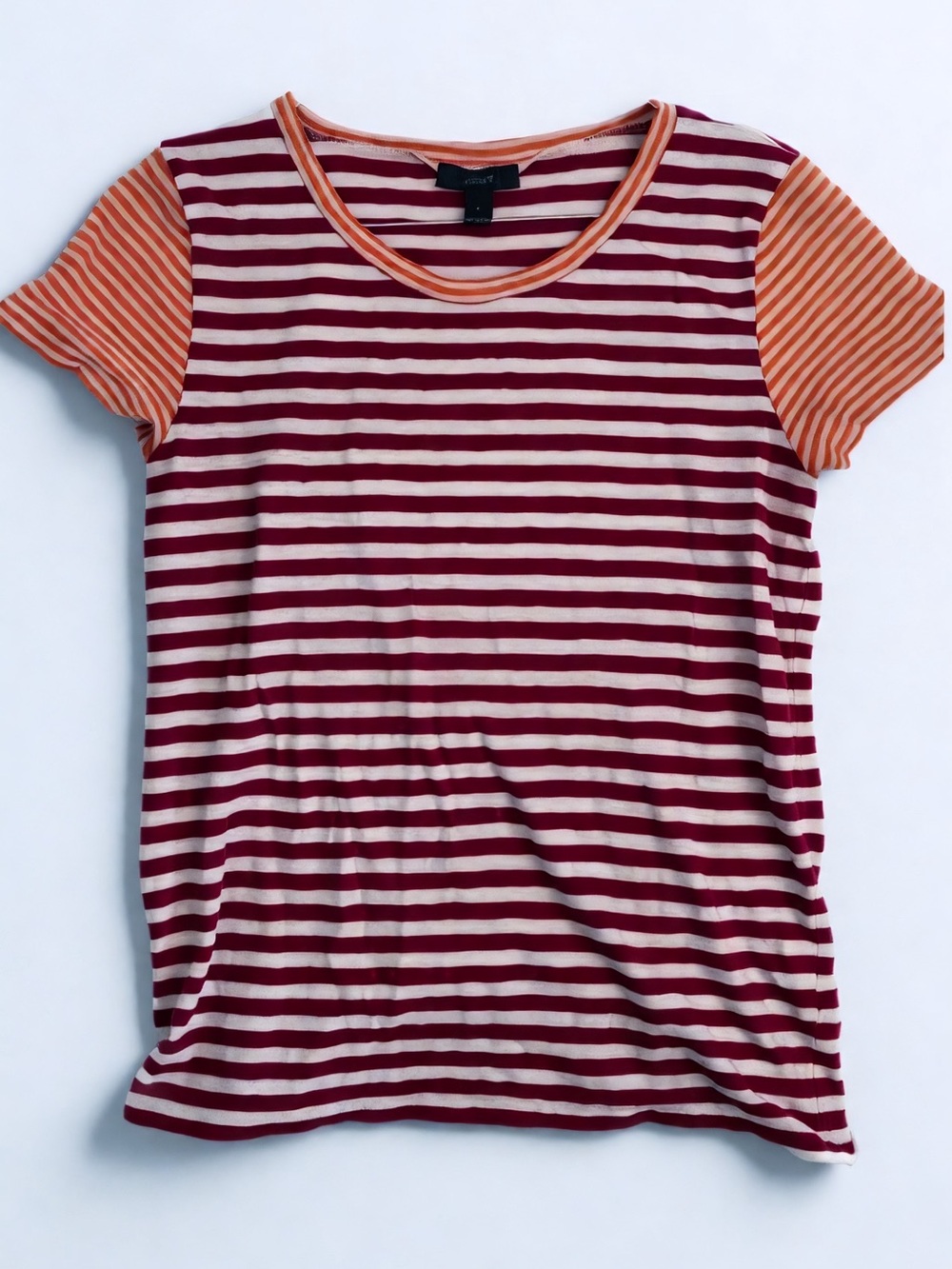 J.Crew Striped Contrast Short Sleeve Tee – Red & Orange Stripe Crewneck – Size S